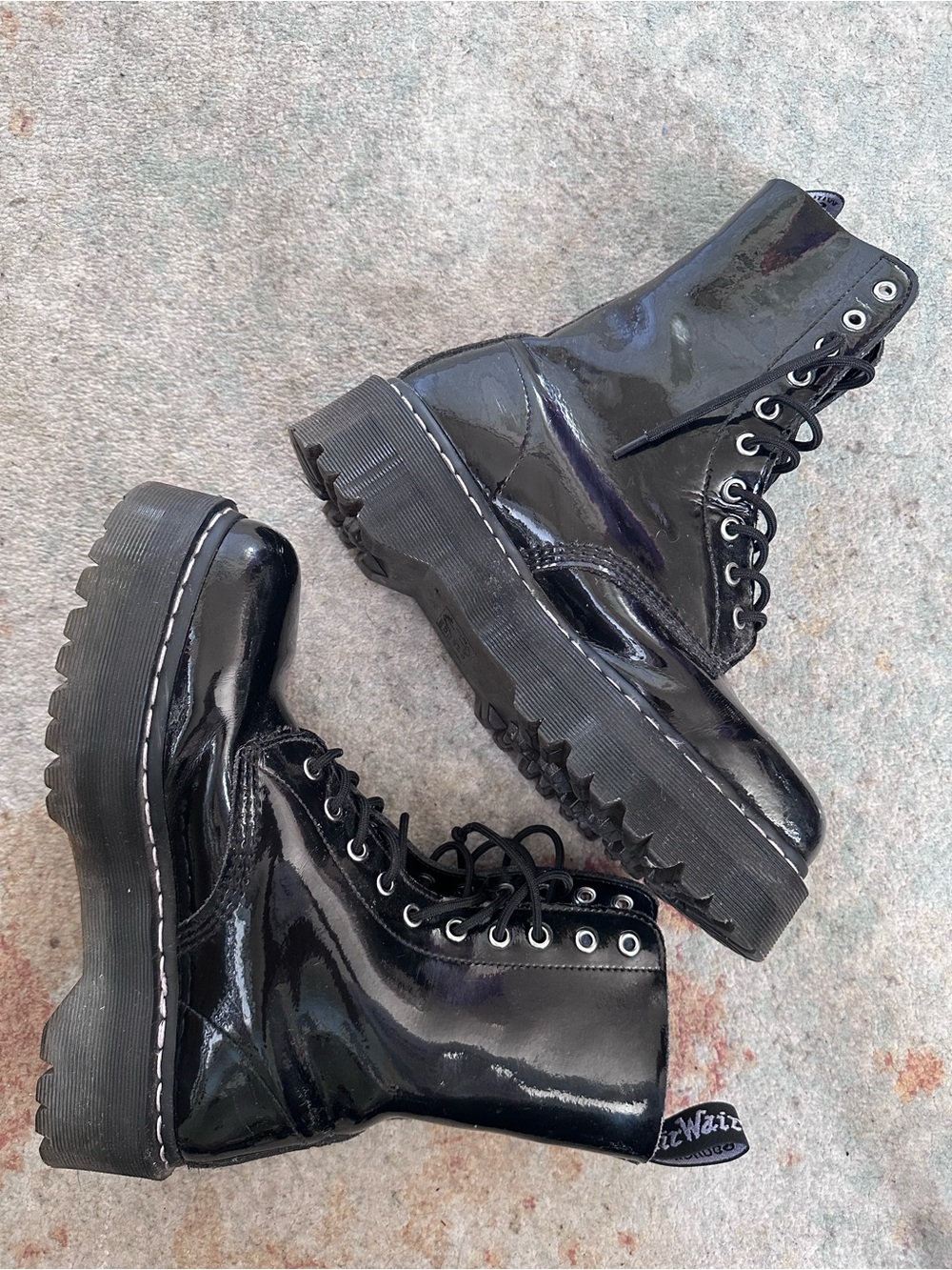 Agyness Deyn Rare Patent Black Platform Lace-Up Combat Boots